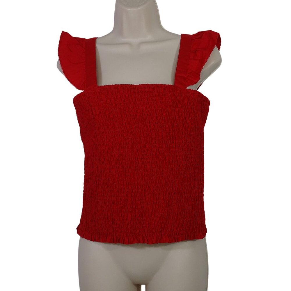 Old Navy Smocked Red Sleeveless Tank Top Women Size M Ruffle Strap Summer Casual